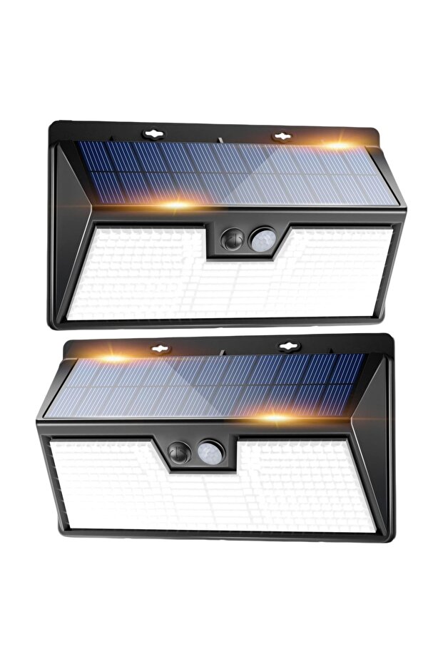 0-5W 2PACK-cold white Solar Lights Outdoor Motion Sensor, 3 Modes 318LED Solar Powered Fence Wall Li