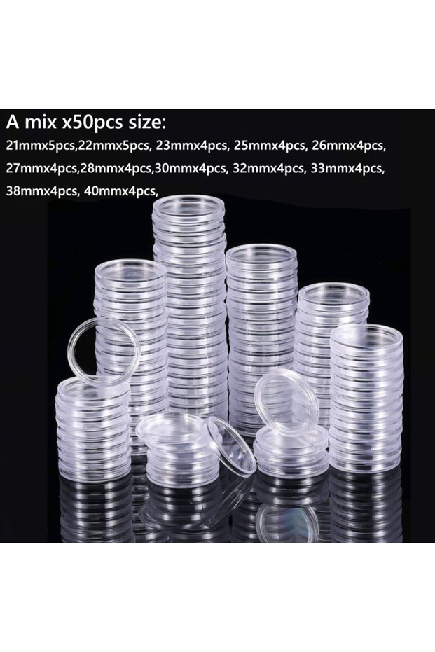 A mix 50pcs 10-100pcs 21/23/25--45mm Coinning Capsules Storage Box Clear Plastic Coinning Cases Hold