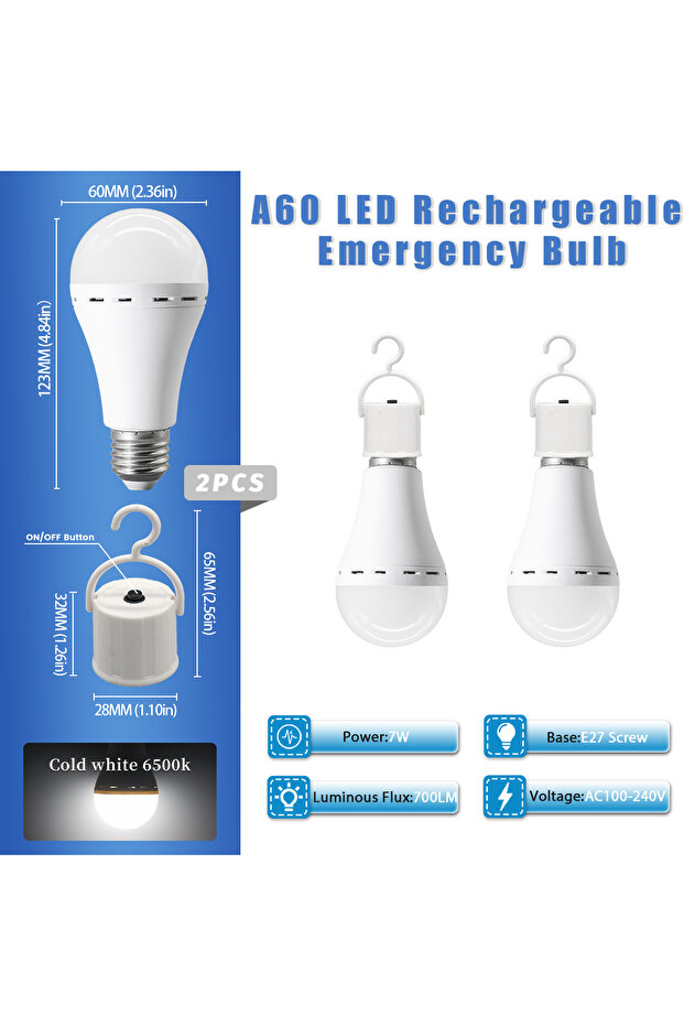 AC100-240V 7W 2pcs 1-10PCS A60LED Rechargeable Bulb Light E27 7W Emergency Bulb AC100-240V for Home