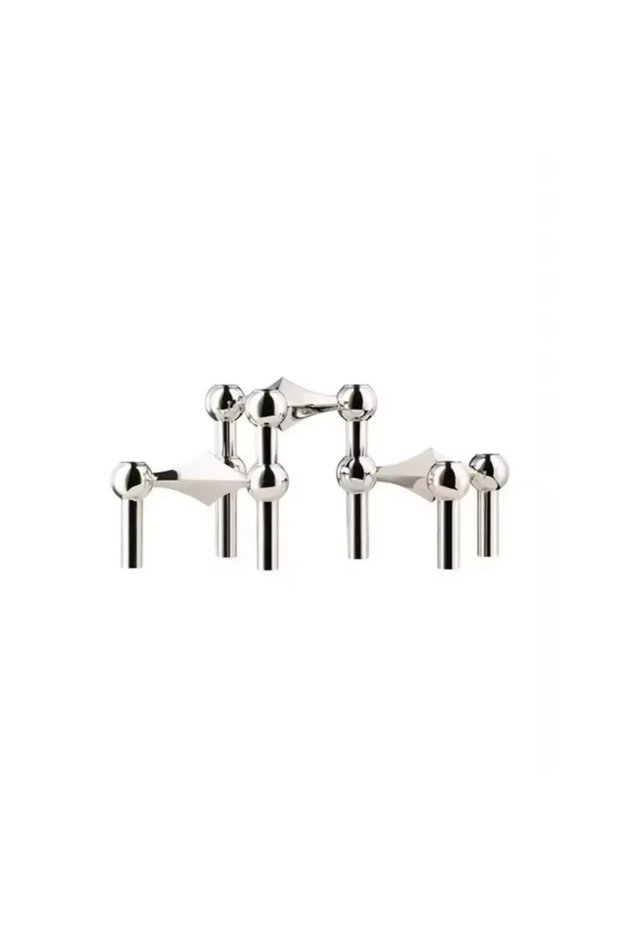 3PCS Silver Modular Metal Candle Holder Interconnectable Geometric Candelabra for Stick Skinny Home