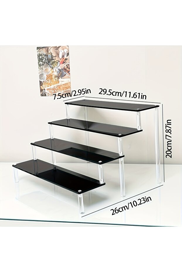 Black4-Tier 1pc Multi-Functional Perfume Step Display Rack - Black/Transparent Acrylic Desktop Organ
