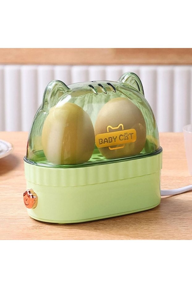 Green Cute Automatic Power Off Egg Boiler Machine Egg Poacher Food Steamer Egg Cooker Cat Shape Elec