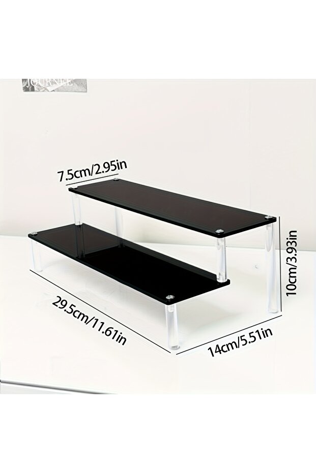 Black2-Tier 1pc Multi-Functional Perfume Step Display Rack - Black/Transparent Acrylic Desktop Organ