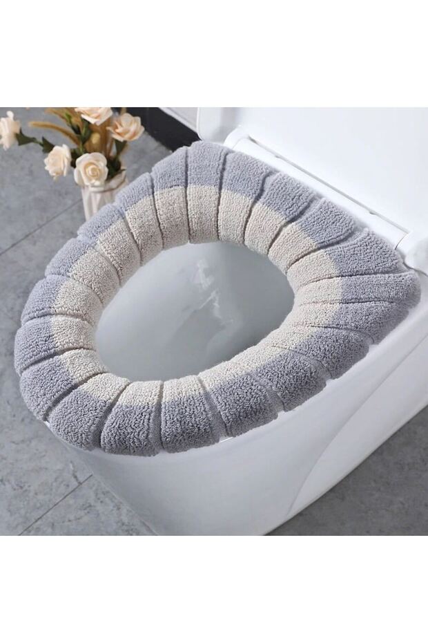 Light Grey Thicker Bathroom Toilet Seat Cover Pads Soft Comfortable Toilet Seat Cushion Cover Stretc