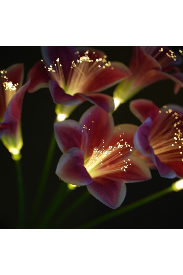 1PC 6Heads Deep pink Solar Powered Lily Flower Stake Lights, Fiber Optic LED Outdoor Garden Decor La