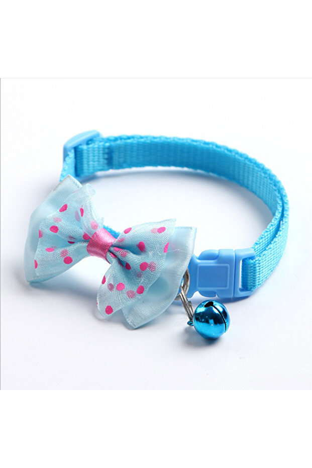 sky blue Fashionable bow dog and cat collar soft and comfortable pet accessory set with bell univers