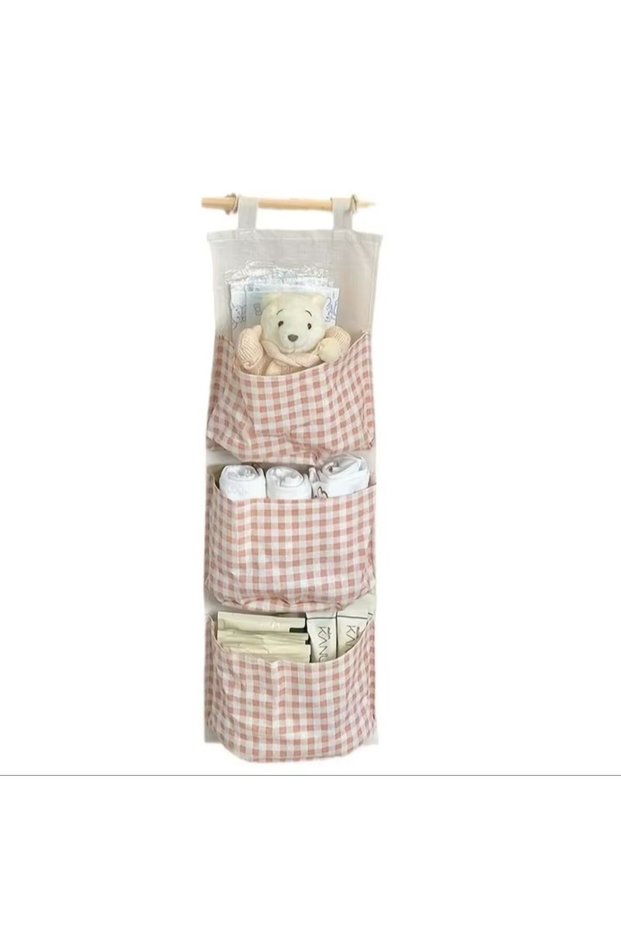Pink Pink Storage Bag Rack Canvas Wall Mounted Bedroom Storage Bag Multifunctional for Books, Jewelr