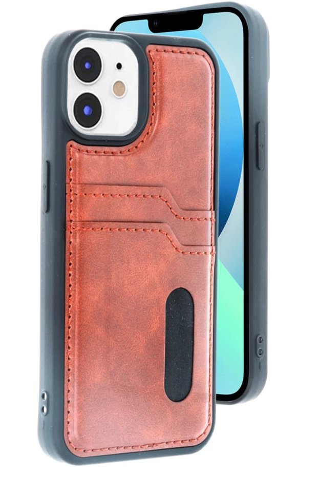 حافظة جلدية متوافقة مع هاتف Apple iPhone 11 مع حافظة بطاقات Sara - لون أسمر