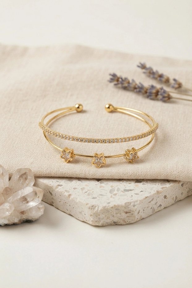 Star Model Zircon Stone Gold Color Women's Bracelet Tj-Bb8880