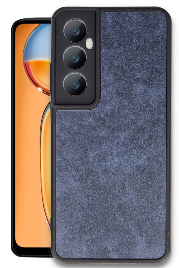 Realme C65 Compatible Case Aras Leather Cover - Navy Blue