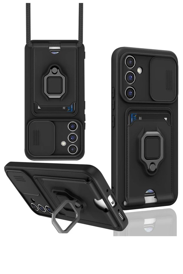 Samsung Galaxy A56 Compatible Case Zuma Silicone with Business Card Holder and Ring - Black