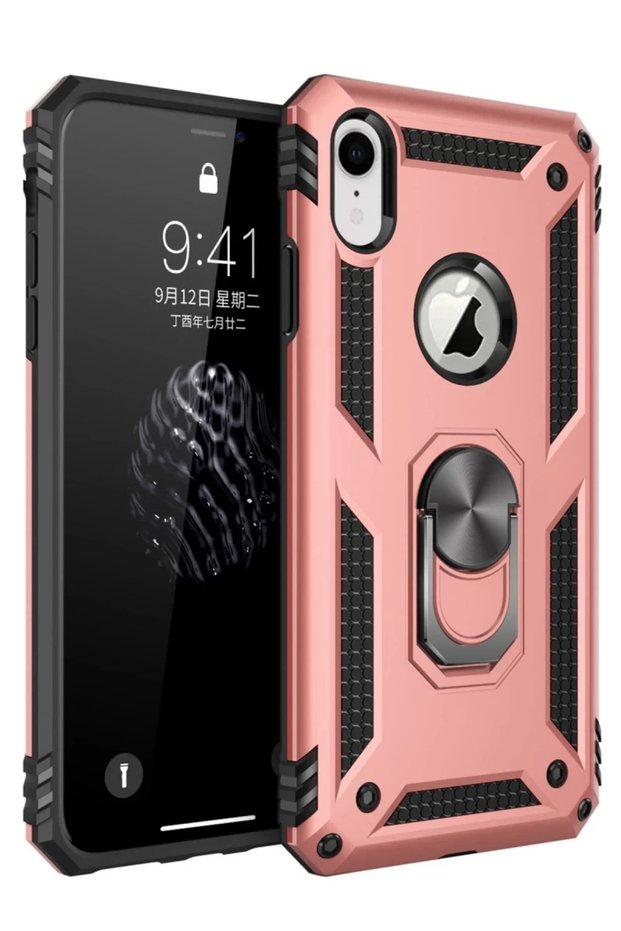Apple iPhone Xr Compatible Case Sofia Ring Silicone Cover - Rose