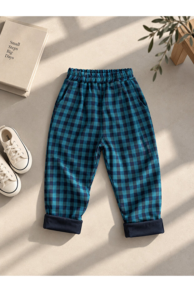 Boy's Pants Carrot Cut Blue Navy Blue Gingham