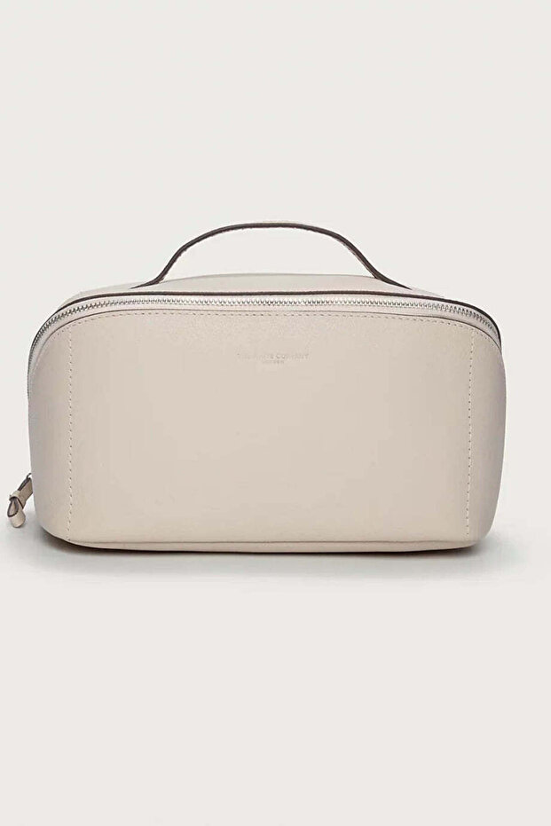 Saffiano Leather Foldable Makeup Bag - Cream