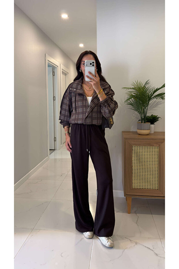 Yesra Brown Plaid Jacket and Pants Set