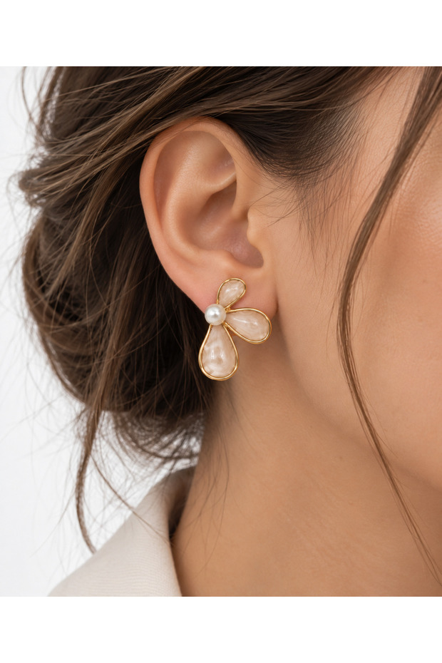 Three Petal Flower Earrings, Floral Design Women's Earrings