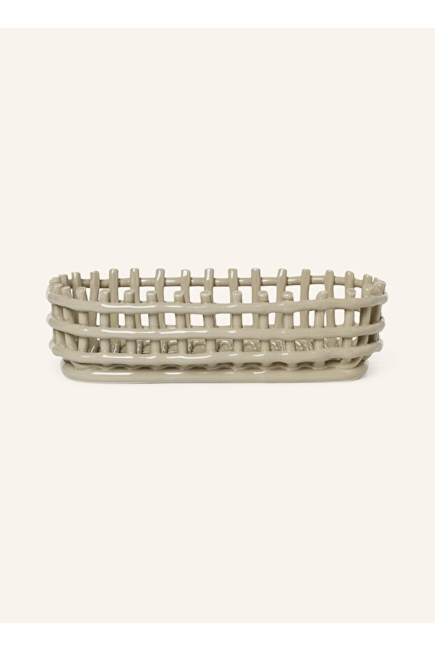 Ceramic Basket 30X15 cm Knitted Pattern Glossy Surface Oval Design