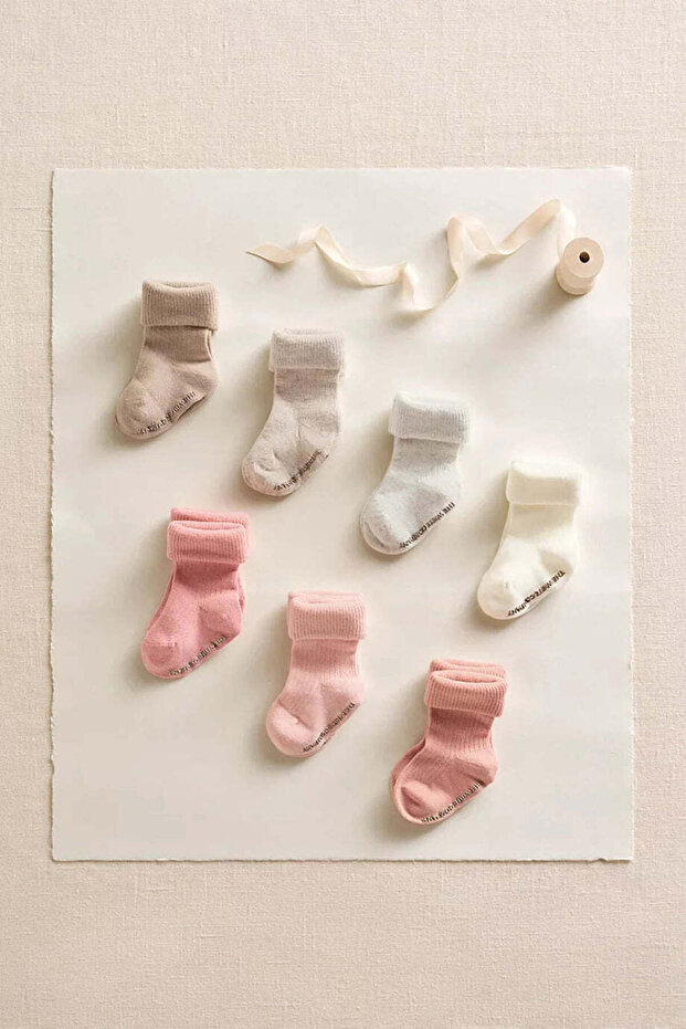 Organic Cotton Blend 7-Piece Baby Socks Gift Set - Pink, 6 - 12 Months