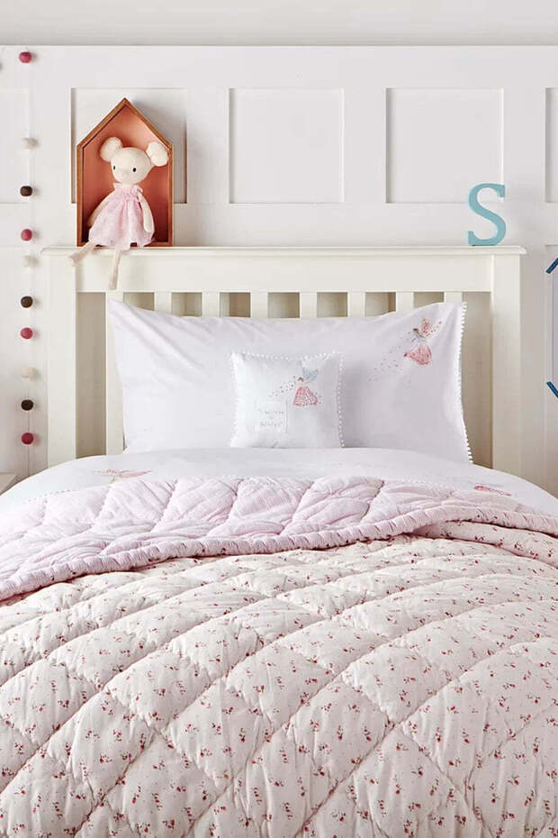 Double-Sided Floral Patterned Cotton Children's Quilt - Pink, Crib 95 × 120 cm