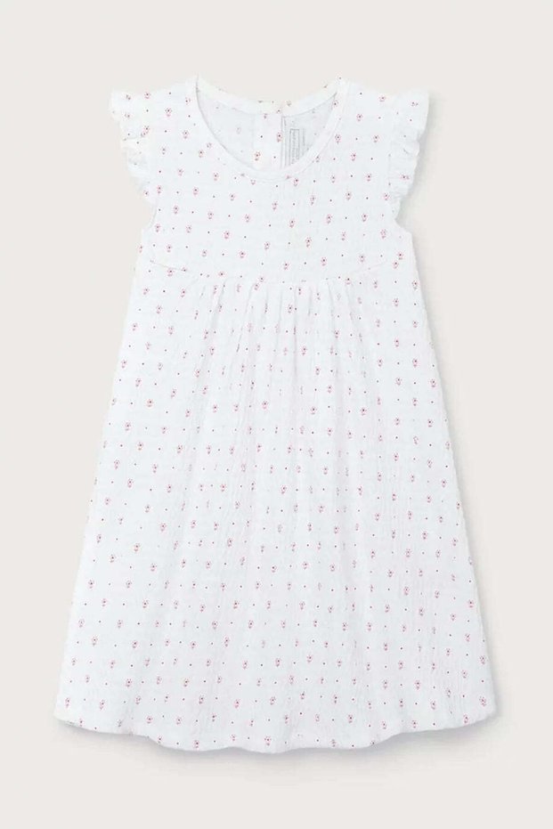 Organic Cotton Daisy Patterned Ruffle Baby Girl Dress - Pink - White, 3 - 6 Months