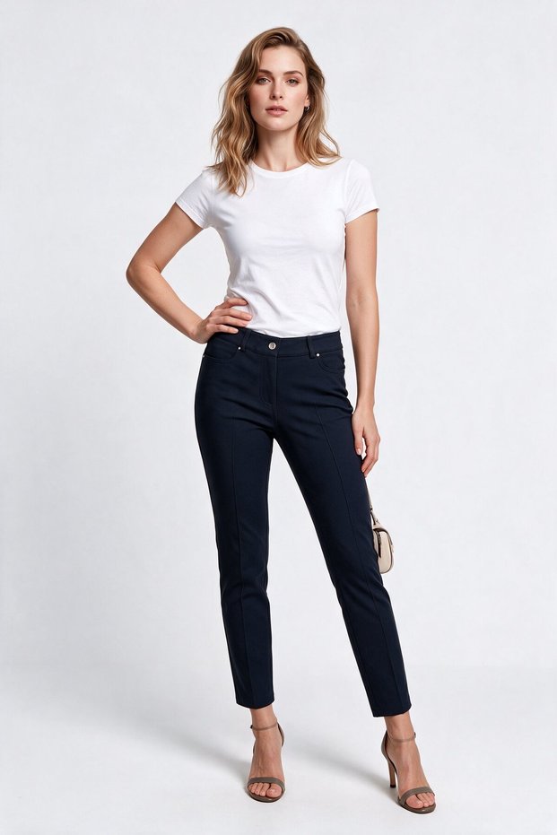 Women's Regular Cut Front Seam Detailed Straight Leg Fabric Trousers