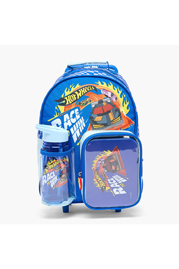 Print 3-Piece School Trolley Bag Set for Boys 3-5 Years with Lunch Box - 14 inches