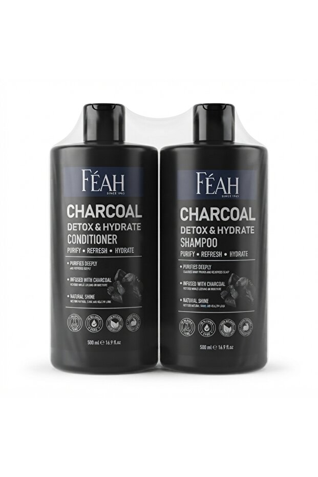 Charcoal Shampoo & Conditioner 500ml - 2-in-1 Hair Cleansing & Conditioning