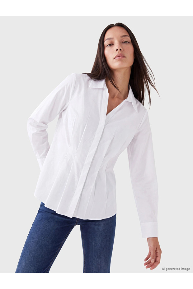 White Pleated Peplum Women's Shirt