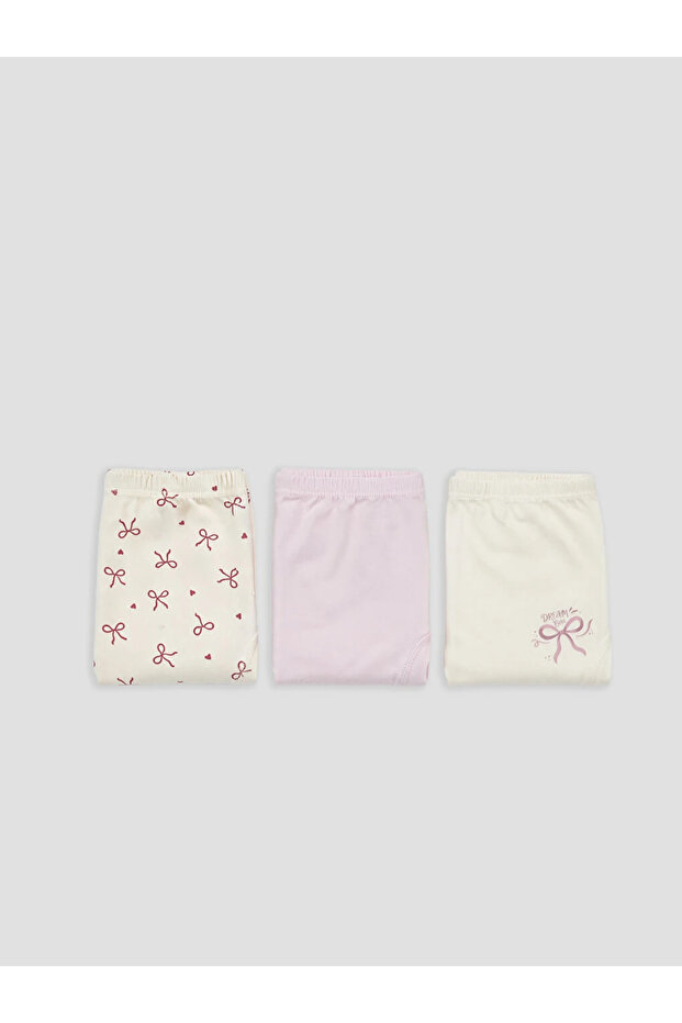 Ecru Bow Printed Girls' Boxer Shorts 3-Piece Set