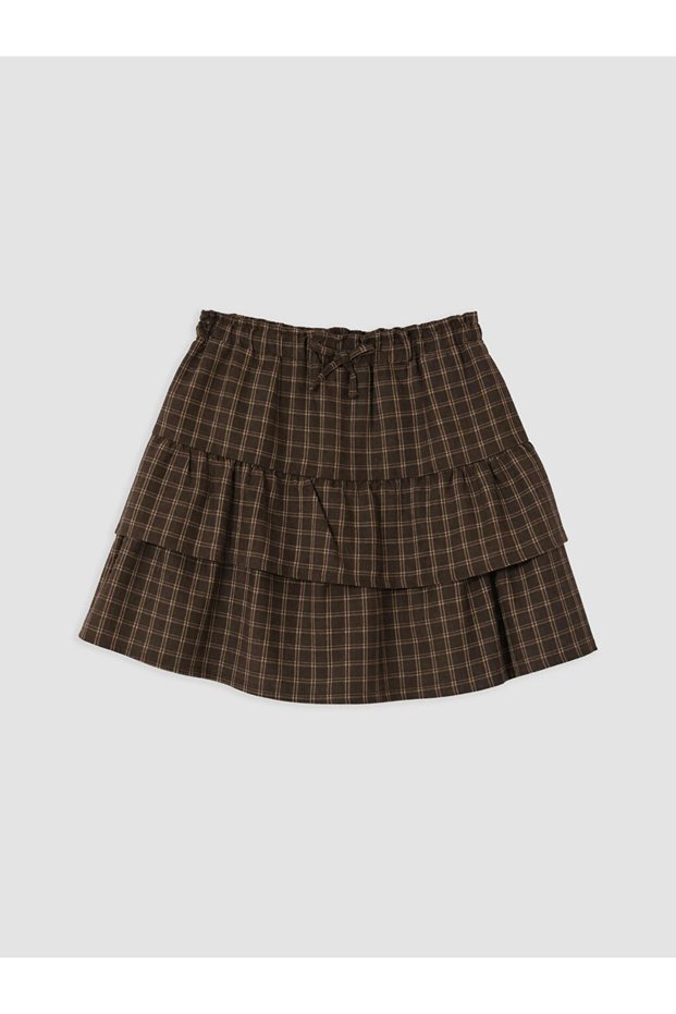 Brown Plaid Flounce Layered Skirt for Girls