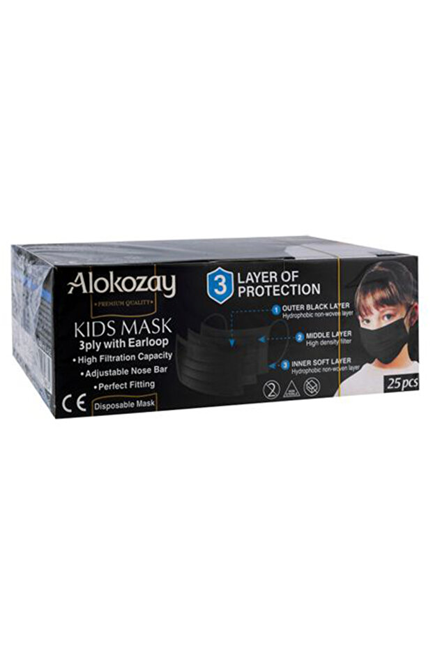 Kids Mask Black 25Pcs pack - 3 Layer of protection