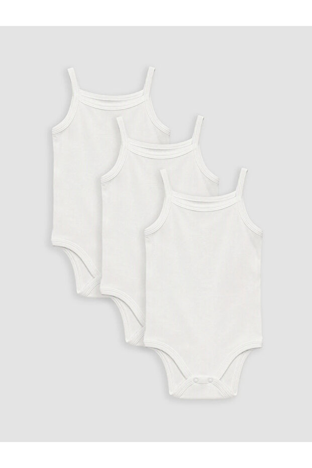 White Strappy Baby Girl Snapback Bodysuit 3-Piece Set