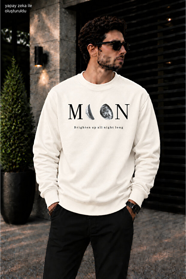 Men's Moon Phases Graphic Printed Crew Neck Casual Regular Fit Sweatshirt