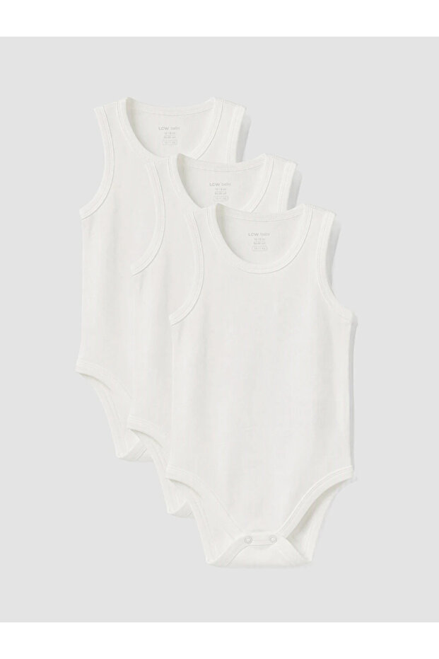 White Crew Neck Baby Girl Snapback Bodysuit 3-Piece Set