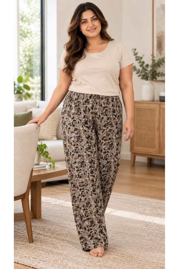 Women's Viscose Pocketless Battal Trousers Relaxed Cut Large Size