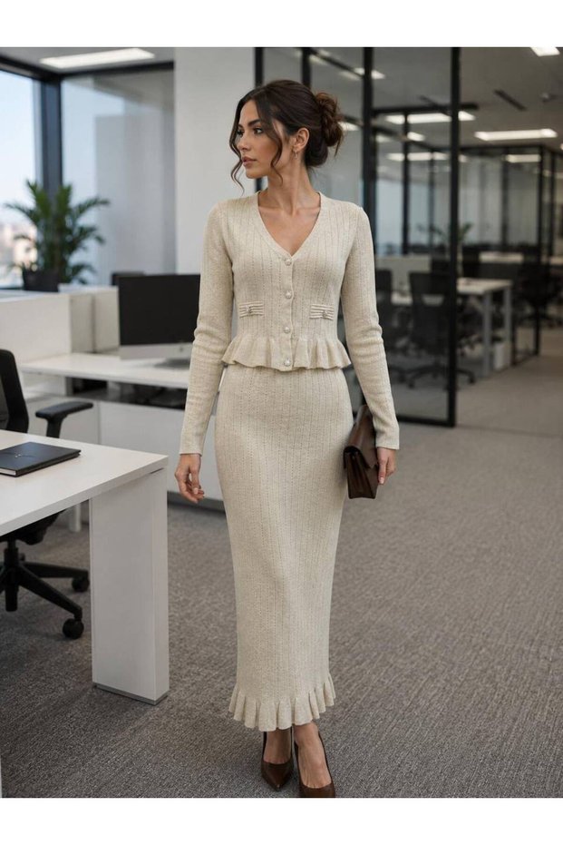 Ruffle Detail Cardigan Skirt Set