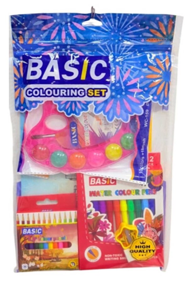 COLOURING SET WITH CAKE COLOUR,WATER COLOUR PENS,BASIC COLOUR PENCIL ,BASIC SCALE