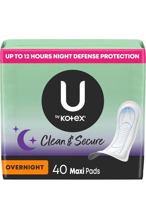 Maxi Pads with Wings, Clean & Secure, Overnight Absorbency, 40 Count (Packaging May Vary)