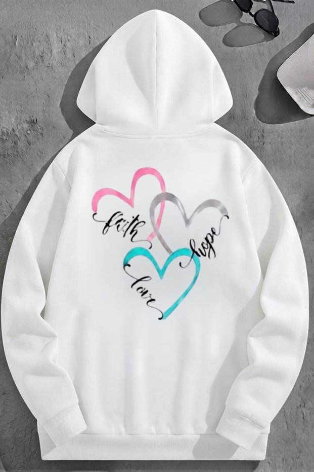 Unisex 3 Thread Cotton White Faithhopelove Print Loose Fit Sweatshirt Hoodie