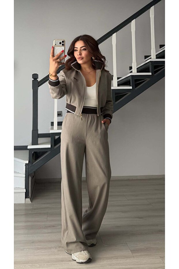 Mink bomber jacket-pant set