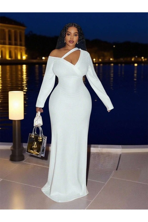 Rochie maxi, albă - 1XL