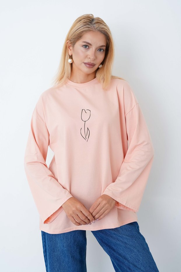 Tulip Printed Long Sleeve Body Suitable for Tesselat Clothing