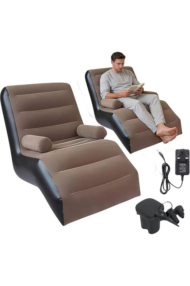 Inflatable Sofa,Portable Inflatable Lazy Sofa,Inflatable Deck Chair,Flocking Backrest Inflatable Cou