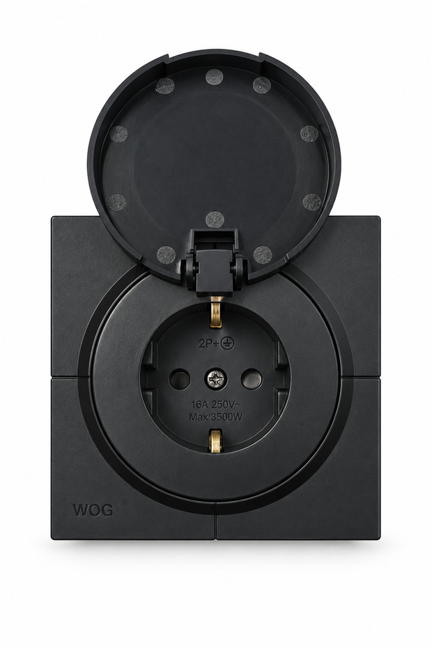 Wog Child-Proof Covered Grounded Socket Frame Included |   16A 250V Max 3500W |   Covered Electrical Socket |   Home Office Indoor Wall Socket |   Practical Wall Socket Model for Safe Electrical Installation |   Safe