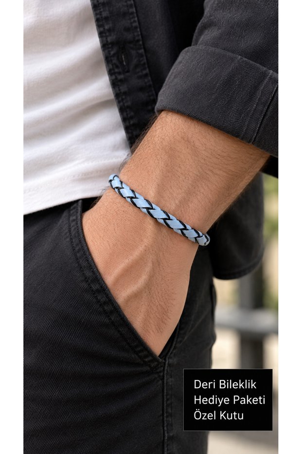 Elvesso Icecord Light Blue White Leather Men's Bracelet - Single Braid Minimal Model
