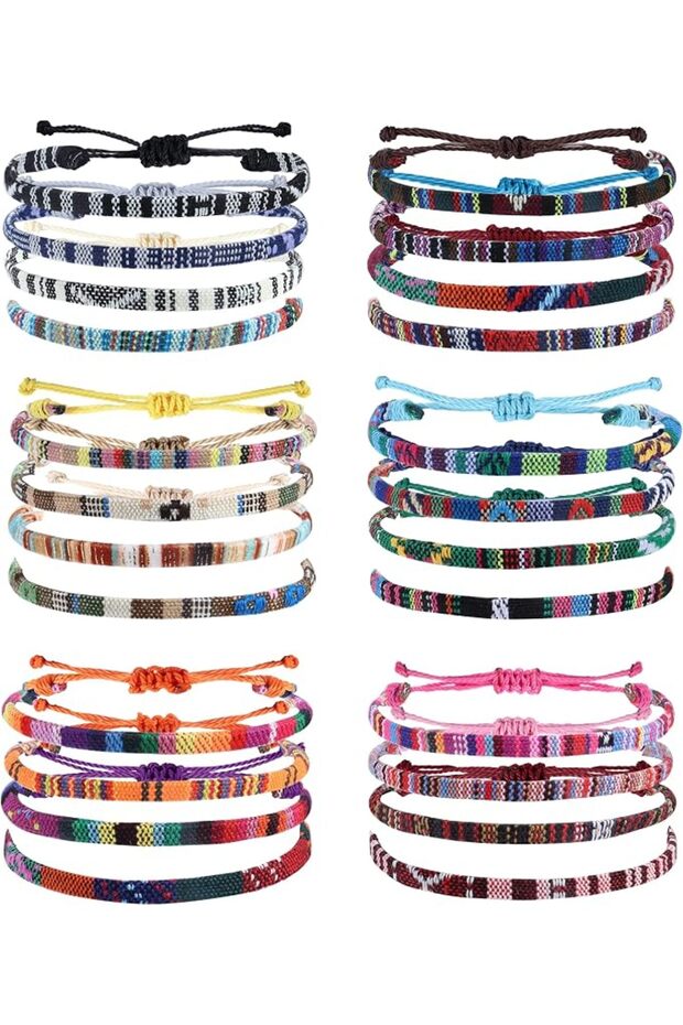 24 Pcs Boho Surfer Bracelet Anklet Set, Adjustable Beaded Handmade Braided Anklets, Waterproof Beach