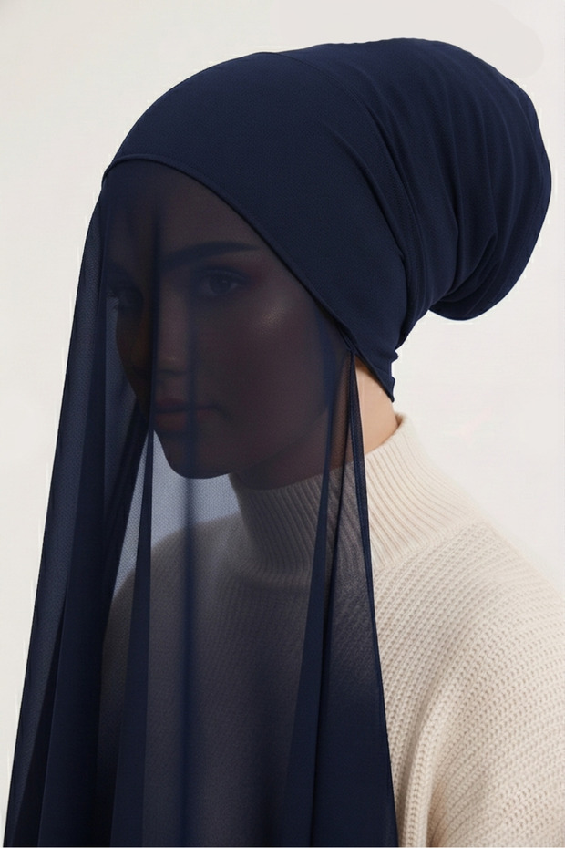 Ready-To-Wear Chiffon Shawl with Tubular Bones Black – Stylish, Comfortable, and Convenient One-Piece Design