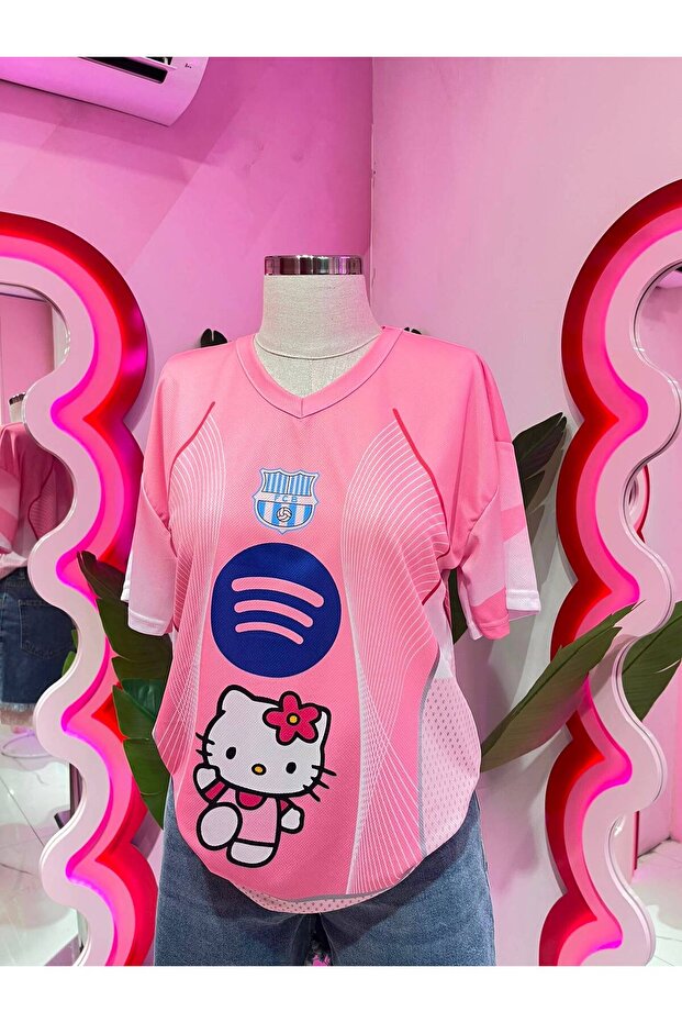 Pink V-Neck Fcb Kitty Jersey T-Shirt