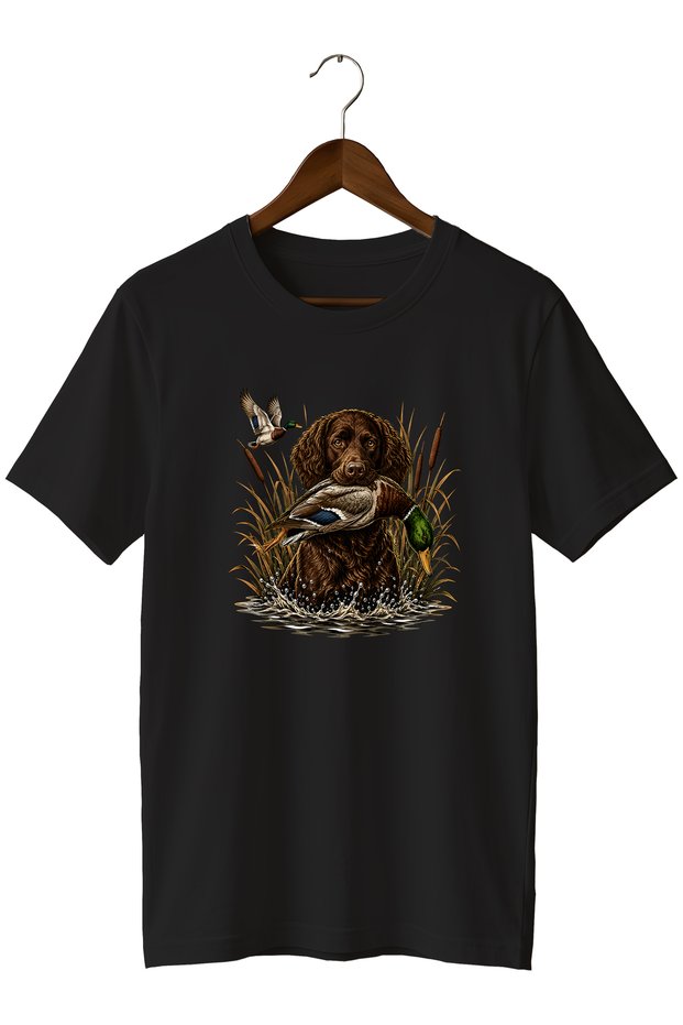 Men's Hunting Dog Duck Hunting Printed T-Shirt – Outdoor Hunting Themed Crew Neck Short Sleeve