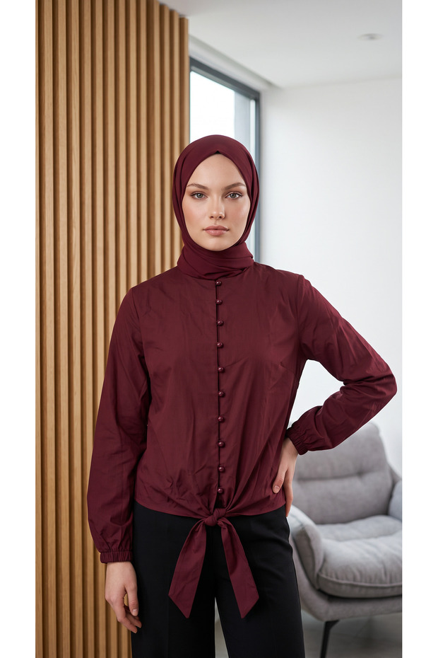 Buttoned Shirt with Tieable Skirt, Elastic Waist and Sleeves